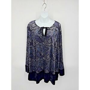 Avenue Tunic Blouse Size 30/32 Paisley Sheer‎ Burnout Velvet Artsy Boho Softcore